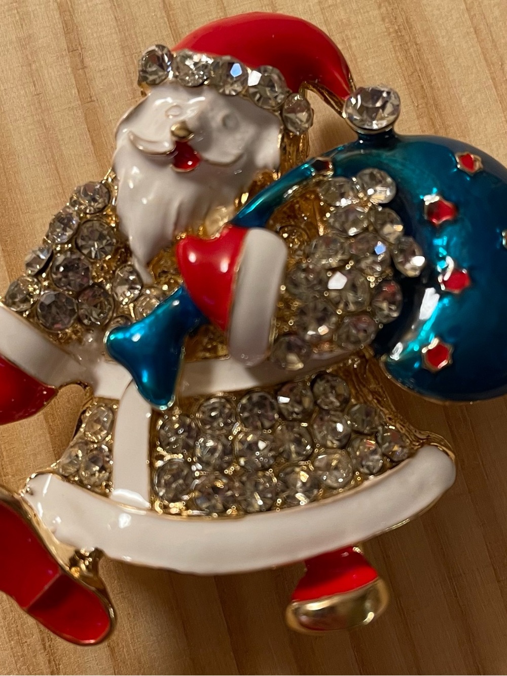 Festive Santa Crystal Brooch - Red, White & Teal Accents